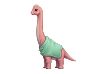 Isolated adorable dinosaur wearing light green coat, cute brontosaurus dinosaur character © Anneliese