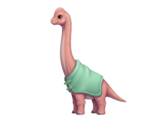 Isolated adorable dinosaur wearing light green coat, cute brontosaurus dinosaur character