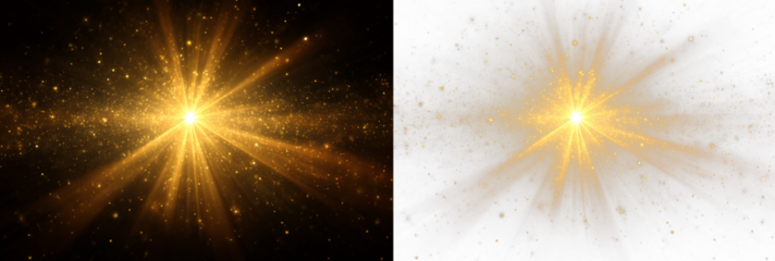 Radiant sparkle with golden magical glow PNG ideal for festive digital projects, glowing celestial backgrounds, sparkling starburst effects, and magical light compositions