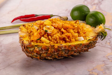 Seafood fried rice in pineapple half