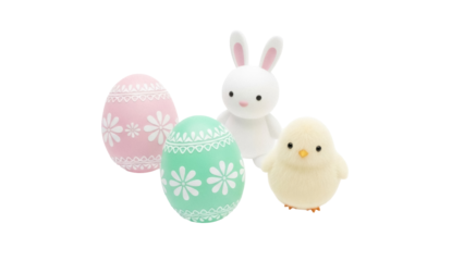 Isolated Easter eggs bunny and chick figurines, perfect for spring holiday seasonal design