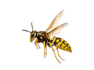Isolated yellow jacket wasp close-up, an insect with black and yellow stripes on its abdomen