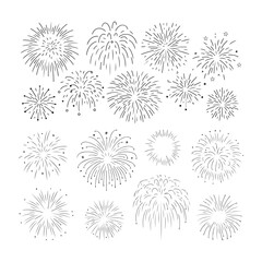 Obraz premium A collection of hand drawn doodle style fireworks bursts in different shapes and sizes