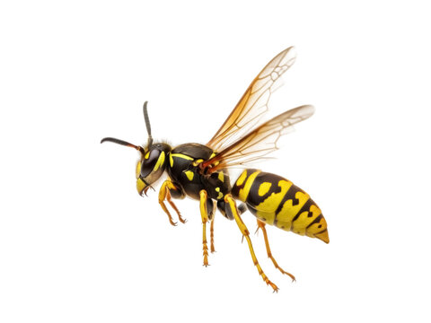 Isolated yellow jacket wasp close-up, an insect with black and yellow stripes on its abdomen