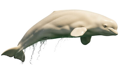 Isolated Beluga whale leaping from water, aquatic mammal with beautiful streamlined body