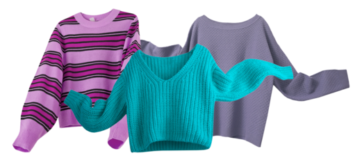 colorful photograph showcasing three different sweater styles for fall and winter, perfect for fashion inspiration and seasonal wardrobe additions