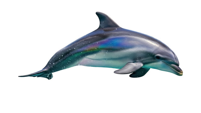 Isolated Bottlenose Dolphin, sleek and graceful, under sea marine animal, in motion jumping