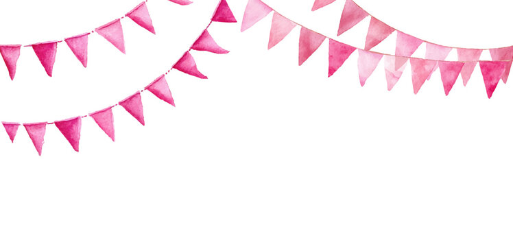 Watercolor pastel pennant garland with soft triangular flags. A charming decoration for celebrations, banquets, carnivals and festive events with a romantic charm.