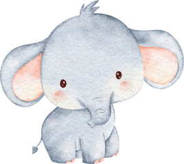 Watercolor Cute Baby Elephant