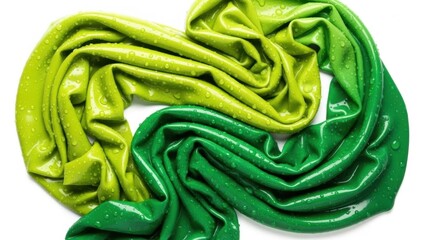 Obraz premium Vibrant Green and Lime Ombre Fabric Swirl on White Background.