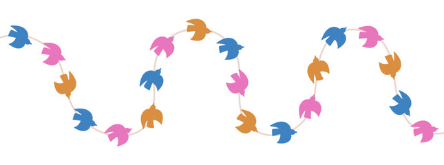 Naklejka premium Bird-shaped holiday garland. Twisted wavy decorative line, string with flying doves, hanging ornament. Festive Christmas decor, adornment. Flat vector illustration isolated on white background