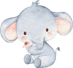 Watercolor Cute Baby Elephant