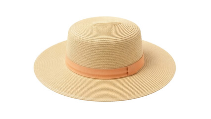 Isolated straw boater hat, light-brown color with band, summer fashion, casual style, sun protection