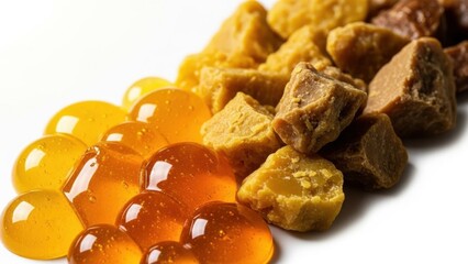 Delicious Tapioca Pearls and Brown Sugar Cubes on White Background.