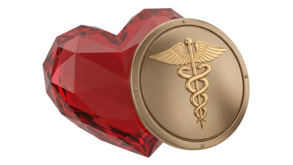 Isolated heart shape with golden caduceus medical symbol for healthcare wellness theme