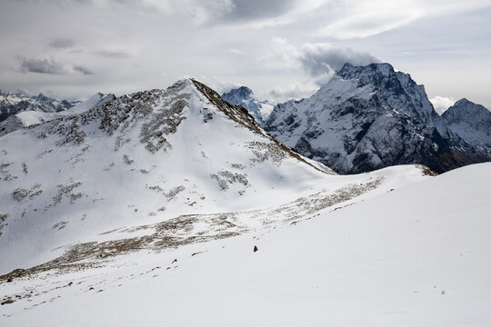 View of Caucasus mountains in Dombay
