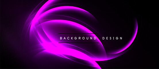 Abstract purple glowing layers over black background. Text reads background design. Modern, dynamic visual element.