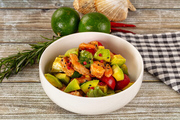 Dietary salad with shrimps and avocado