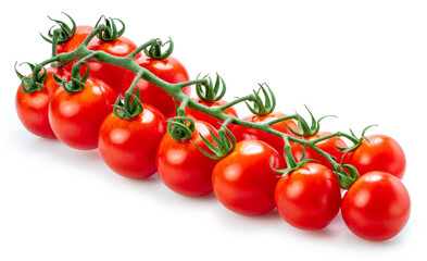 Fresh Bunch of Red Cherry tomatoes on white background, Red Cherry tomatoes bouquet on a White Background.	