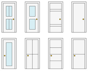 Interior door designs vector set with panel and glass options
