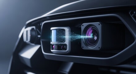 Futuristic autonomous vehicle sensor array integrated into a sleek matte black bumper.