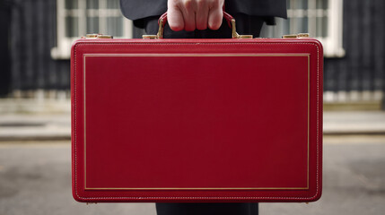 Red UK Budget Briefcase Held by Businessperson