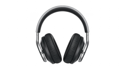 Black headphones with silver accents isolated on a transparent background electronics