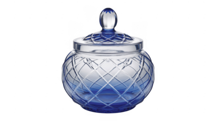 Blue Crystal Jar with Lid isolated on a transparent background glass