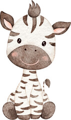 Watercolor Cute Baby Zebra