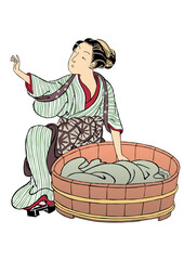 洗濯をする和服の女性	その2