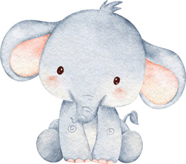 Watercolor Cute Baby Elephant