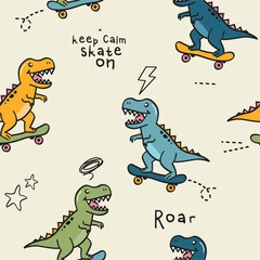 Obraz premium Playful Skateboarding Dinosaurs Seamless Pattern
