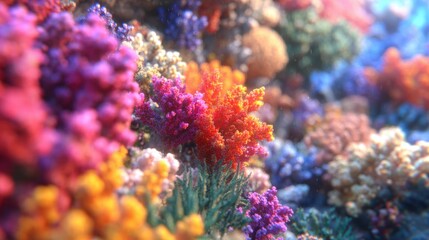 Fototapeta premium Colorful corals grow on the ocean floor in a bright underwater scene