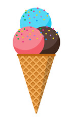 Ice cream. Colorful ice cream cone. Sweet ice cream. Cartoon cute style. Vector illustration