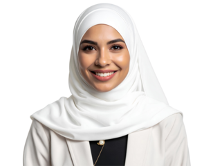 smiling muslim woman in white hijab on Isolated transparent background png. generated with AI
