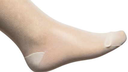 Close up of a beige sheer stocking on a foot image