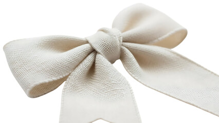 Cream textured fabric bow isolated on black ribbon