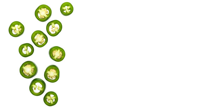 Sliced green jalapeno peppers isolated on a transparent background green peppers sliced peppers chili peppers