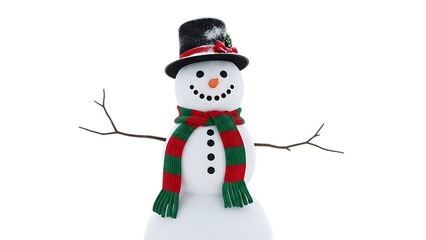 Snowman with black top hat and striped scarf winter