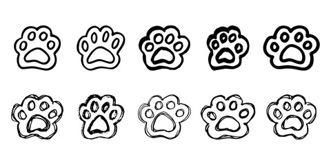 Set of hand drawn cute cat's paw Cat, dog, animal footprint in doodle style Single element for print, web, design, decor, greeting cards, children's prints © Daria Shane