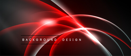 Abstract red lines over dark background. Modern design elements create dynamic visual effect. Text reads background design.