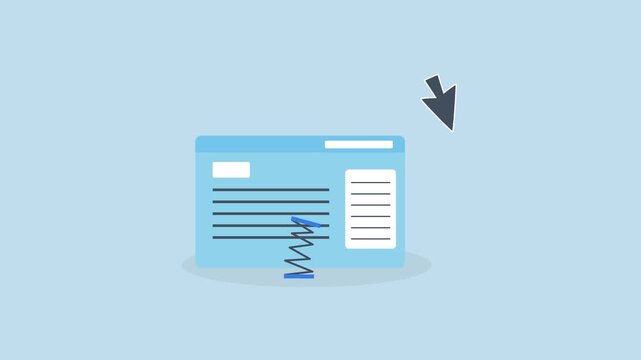 Website bounce rate, 4k animation of mouse pointer fall and bounce on trampoline on website page.