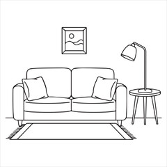 sofa room illustration vector line art