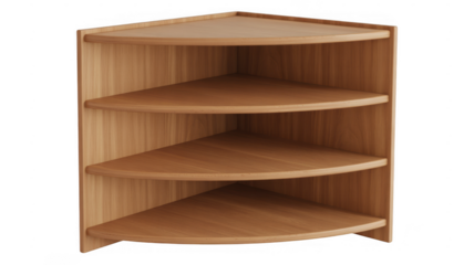 Wooden corner shelf unit isolated on a transparent background furniture