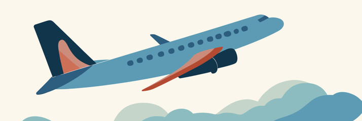 Commercial airplane flying above clouds during daytime clear sky vector illustration flat minimalist design travel transportation concept