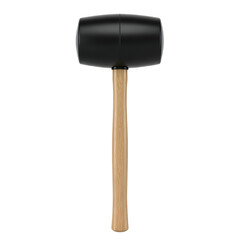 Black rubber mallet with wooden handle on white background  