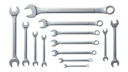 Set of wrenches arranged in various sizes on white background for Repair tools  