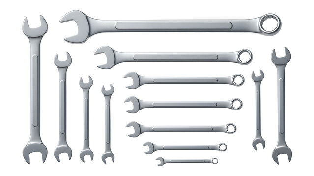 Set of wrenches arranged in various sizes on white background for Repair tools - Powered by Adobe