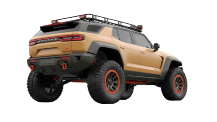 Isolated Sand-colored SUV with Roof Rack for Off-Road Adventures and Outdoor Explorations