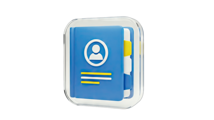 3D Contact Book Icon in a Clear Case on White Background